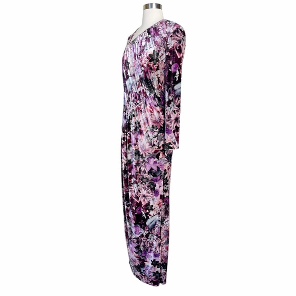 AIDAN MATTOX Velvet Dress Floral Maxi Stretch Multicolor Pink Long Sleeve 6 NWT - Picture 10 of 11